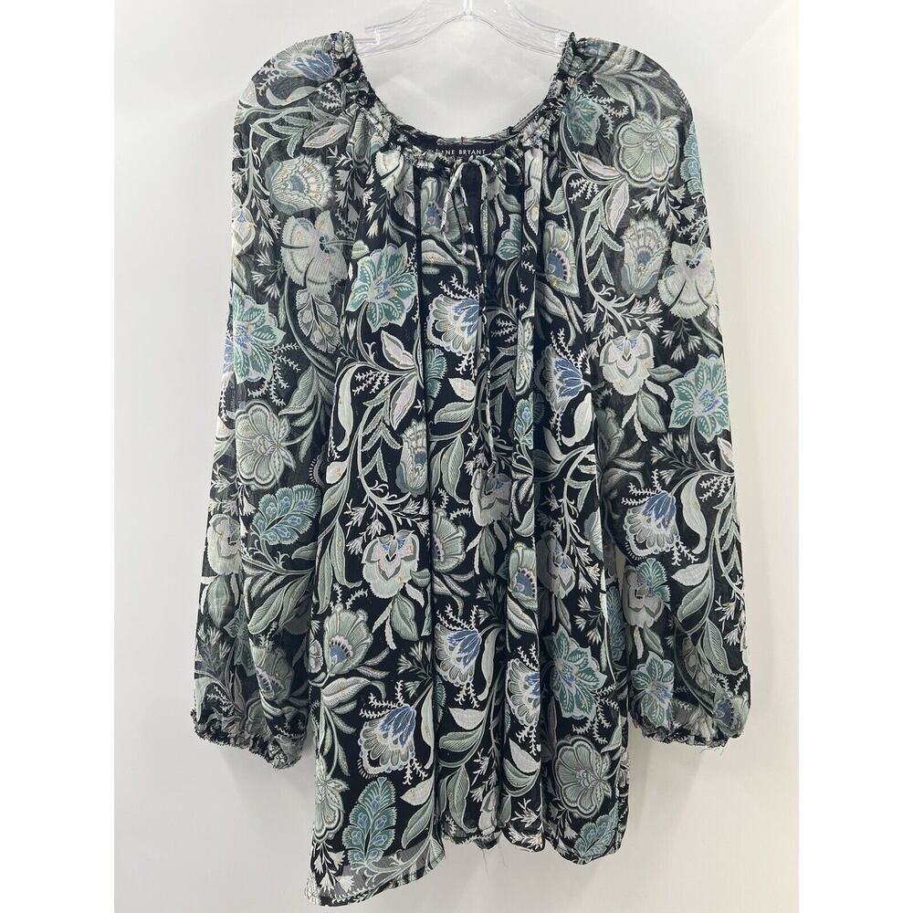 Lane Bryant Women’s Lured Ruffle Detail V Neck Blouse Turquoise Floral 22/24